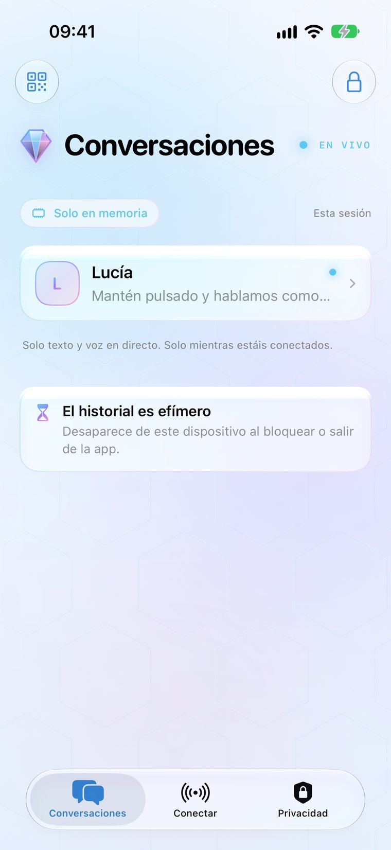 Lista de conversaciones con el estado de sesión activa