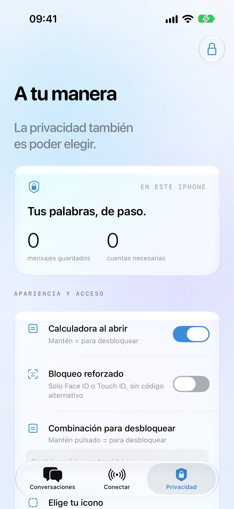 Ajustes de acceso: calculadora, bloqueo reforzado y combinación matemática
