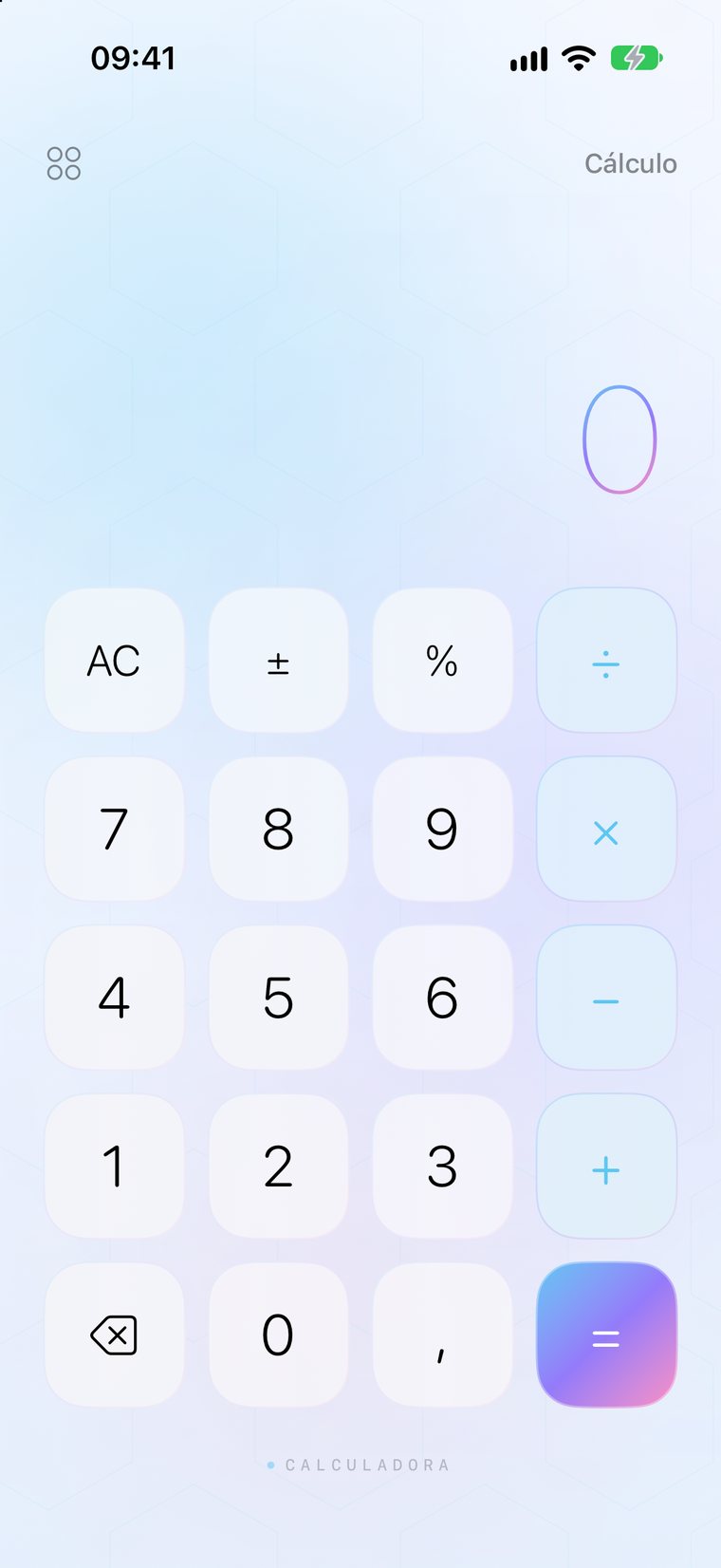 Calculadora que hace de pantalla de inicio de la app