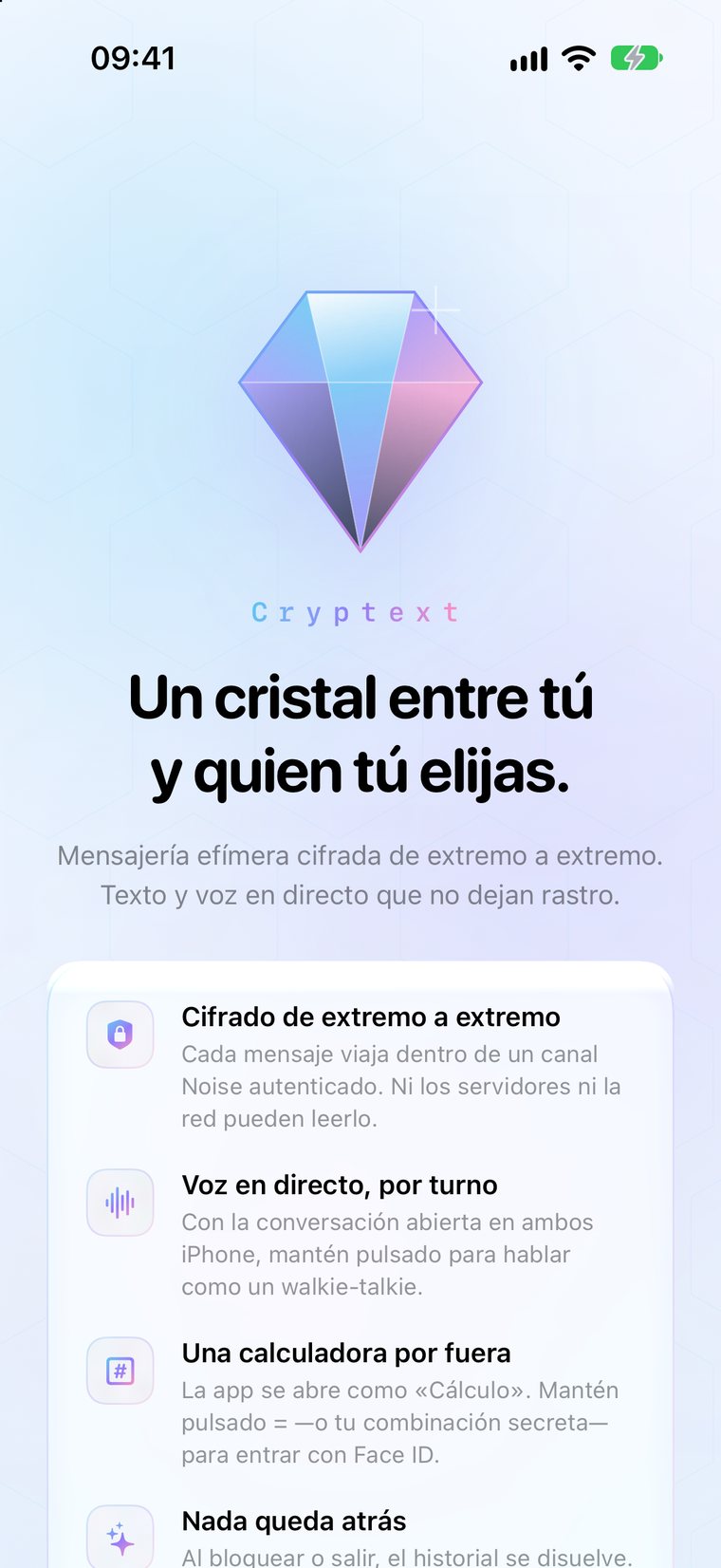 Resumen de cifrado, voz por turnos y acceso con Face ID